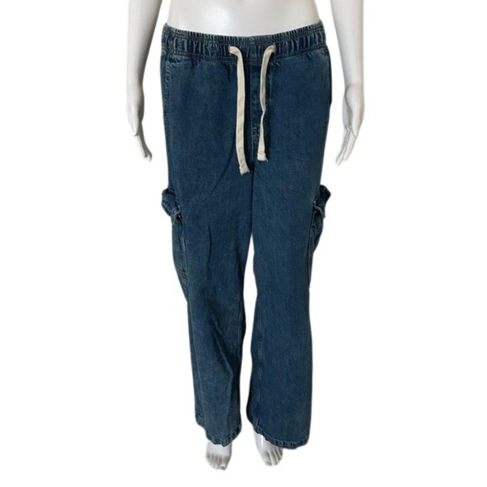 GAP High Rise Wide Leg Elastic Waist Pull On Loose Fit Cargo Denim Pants Jeans M